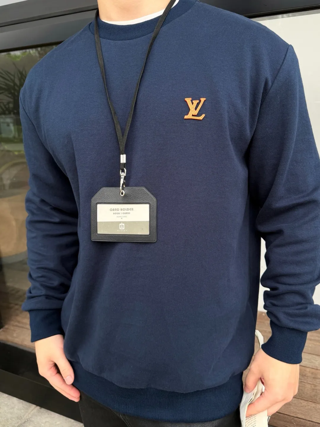 Louis Vuitton/Louis Vuitton leather label logo round neck sweatshirt
